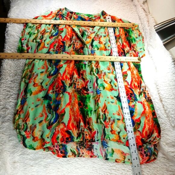 Soft Surroundings Blouse Vibrant Multicolored Abstract Pattern V-neckline Large. - Picture 5 of 11